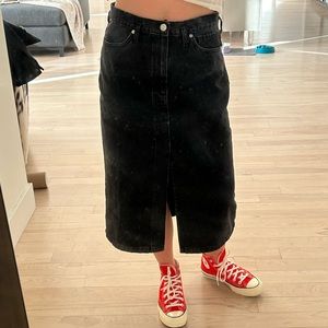 Mango black denim midi skirt with slit